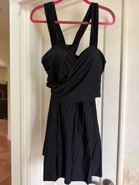 Classic Black One-Piece Swimdress with Cross-Back Straps